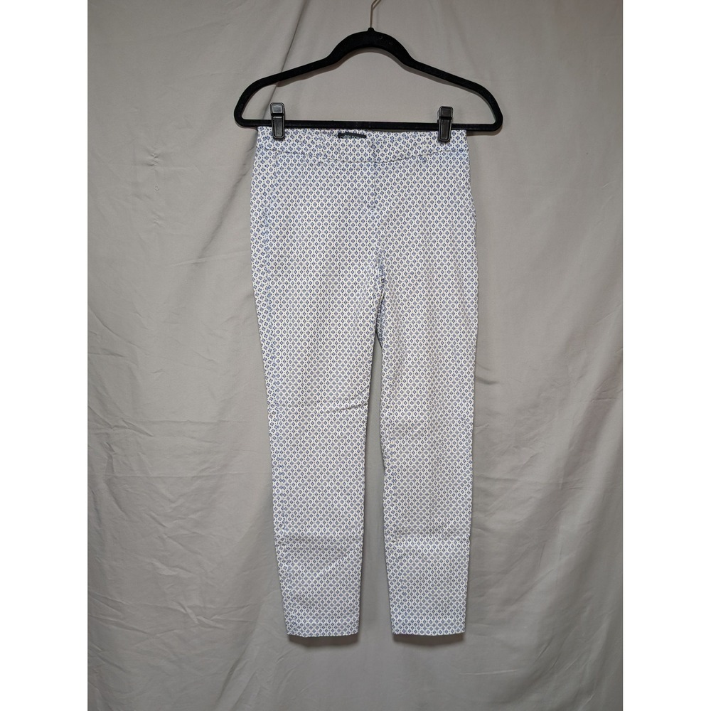 Cynthia Rowley Blue White Geometric Tile Slim Ankle Pants Resort Women's 4